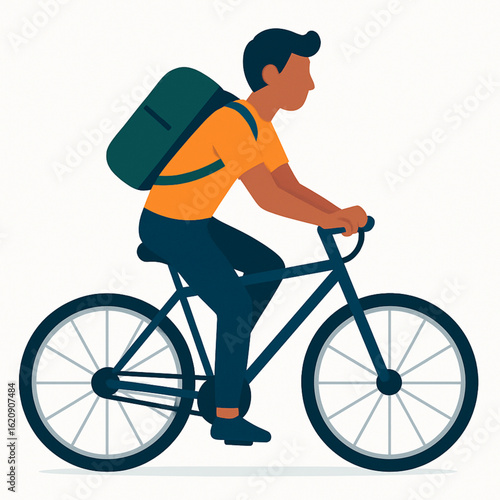 Man riding a bicycle with a backpack