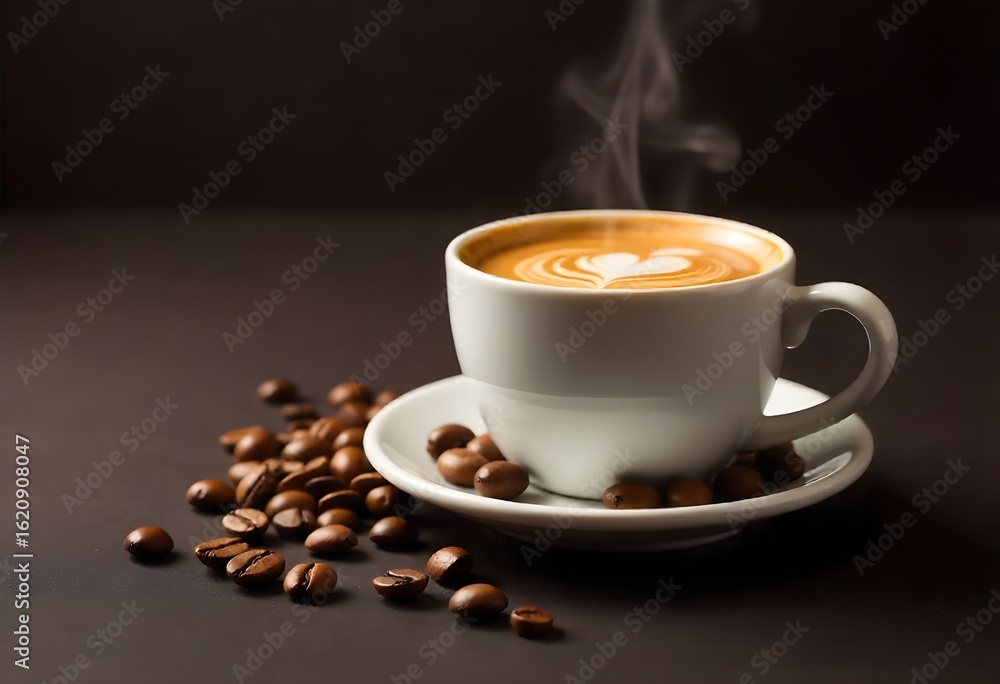 A cup coffee bean as black background A cup coffee bean as black background