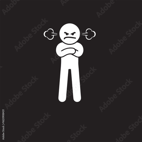 White icon of angry person with steam from head furious