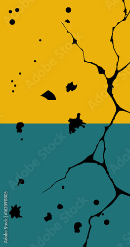 Cracked on the plaster wall texure with yellow and teal grunge background