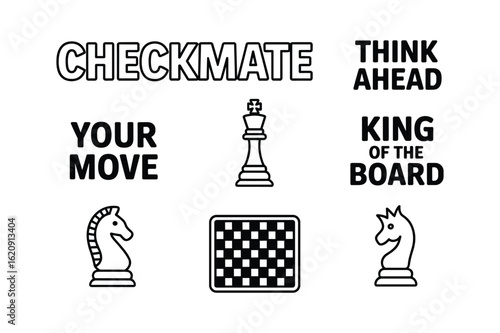 Chess king knight and board line art checkmate