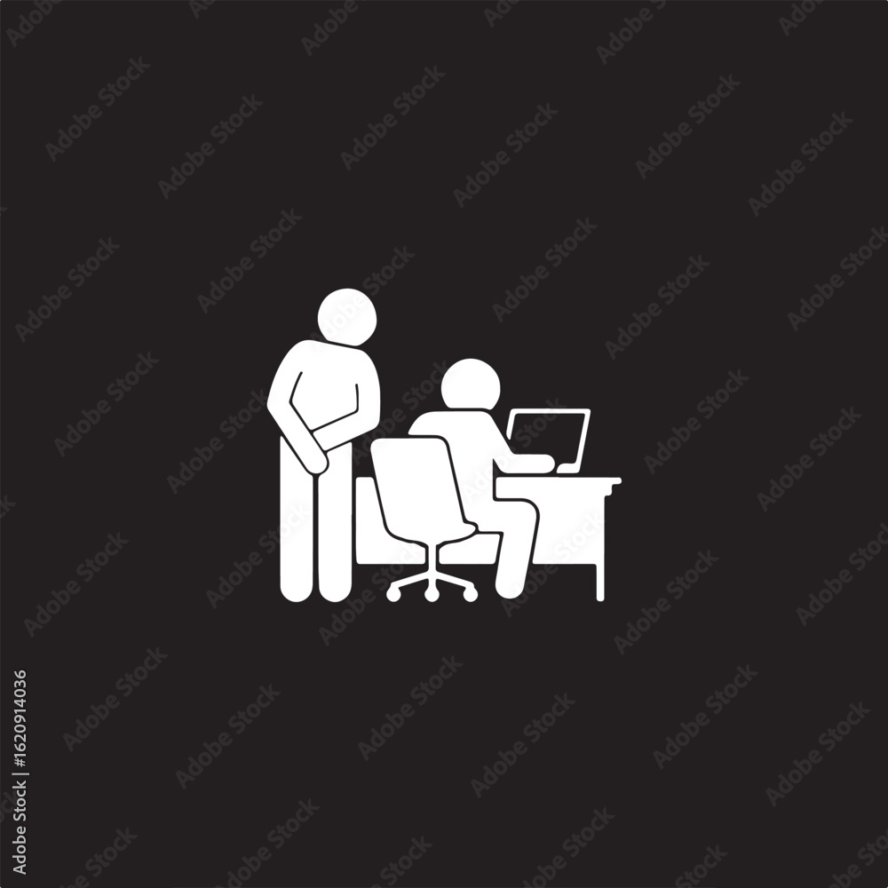 People working at desk with laptop figures chair People working at desk with laptop figures chair