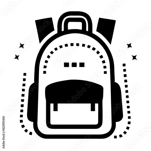 Black backpack with zippers and straps, symbolizing education and learning, concept of icons for World Humanitarian Day (19 August)  