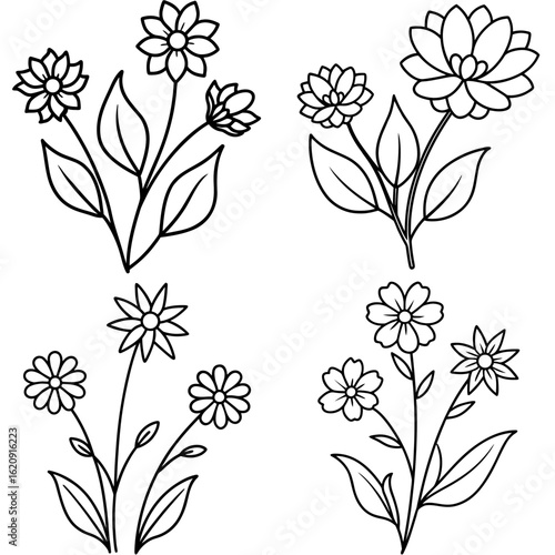 Wild Flowers Coloring Page, Floral Outline, Nature Drawing, Meadow Coloring Sheet