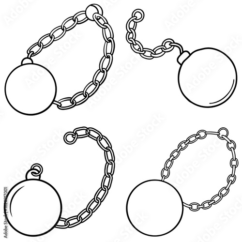Ball and Chain Coloring Page, Prison Restraint Outline, Heavy Metal Ball Drawing, Captivity Symbol Coloring Sheet