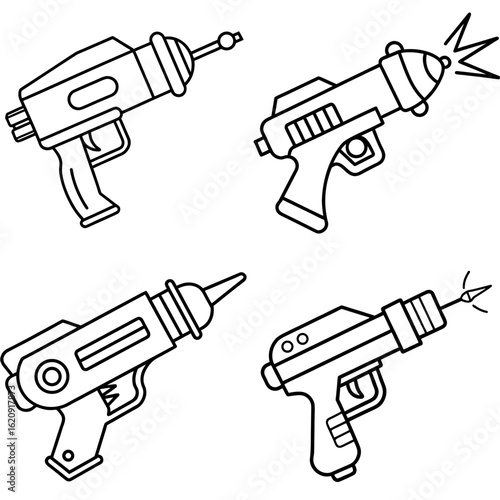 Ray Gun Coloring Page, Sci-Fi Weapon Outline, Futuristic Laser Gun Drawing, Space Toy Coloring Sheet