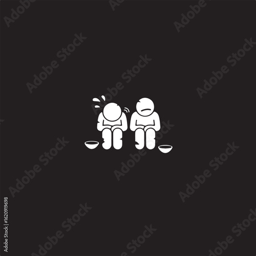 Two figures begging empty bowls people poverty
