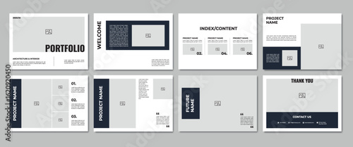 Dark Modern Architecture & Interior Portfolio Template | A4 Landscape Layout for Architects