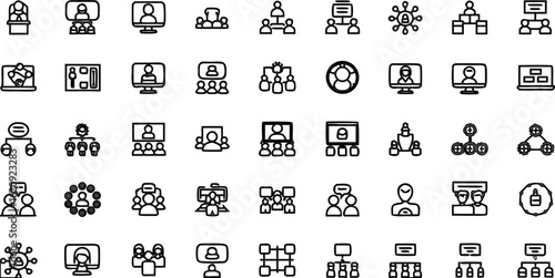 Extensive Set of 36 Minimalist Teamwork and Organization Icon Designs for Business Projects