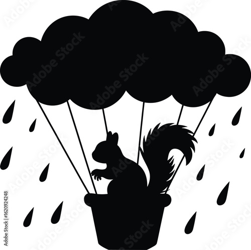 Squirrel Parachuting in a Pot from a Rain Cloud animal wildlife