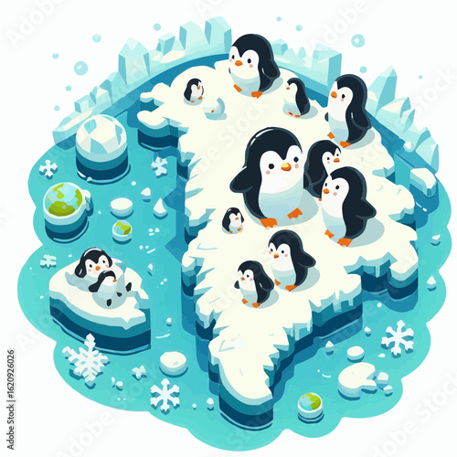 Penguins on greenland, cartoon