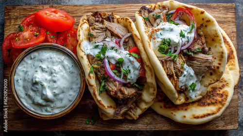 Greek gyros with tzatziki and pita
