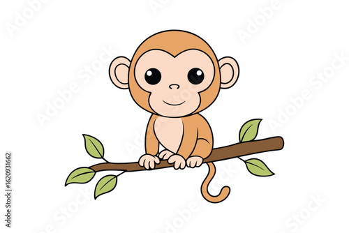 Cute baby monkey sitting calmly cartoon banner