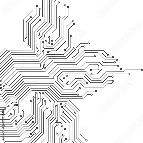 Abstract Futuristic Circuit Board Illustration with Tech Elements