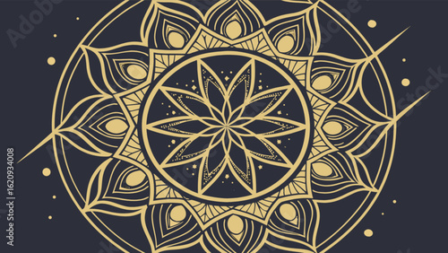 Golden mandala design with intricate floral and geometric patterns, perfect for adding an elegant and spiritual touch to any project or creative endeavor