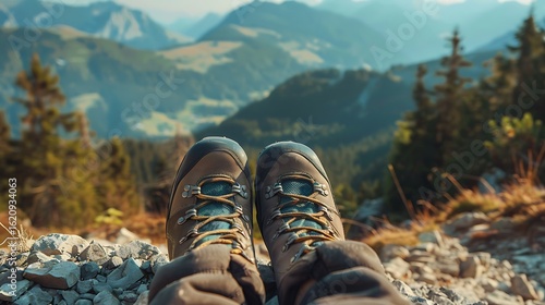 hiking boots in the mountains