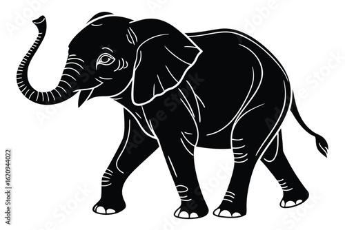 Cute baby elephant silhouette with big ears