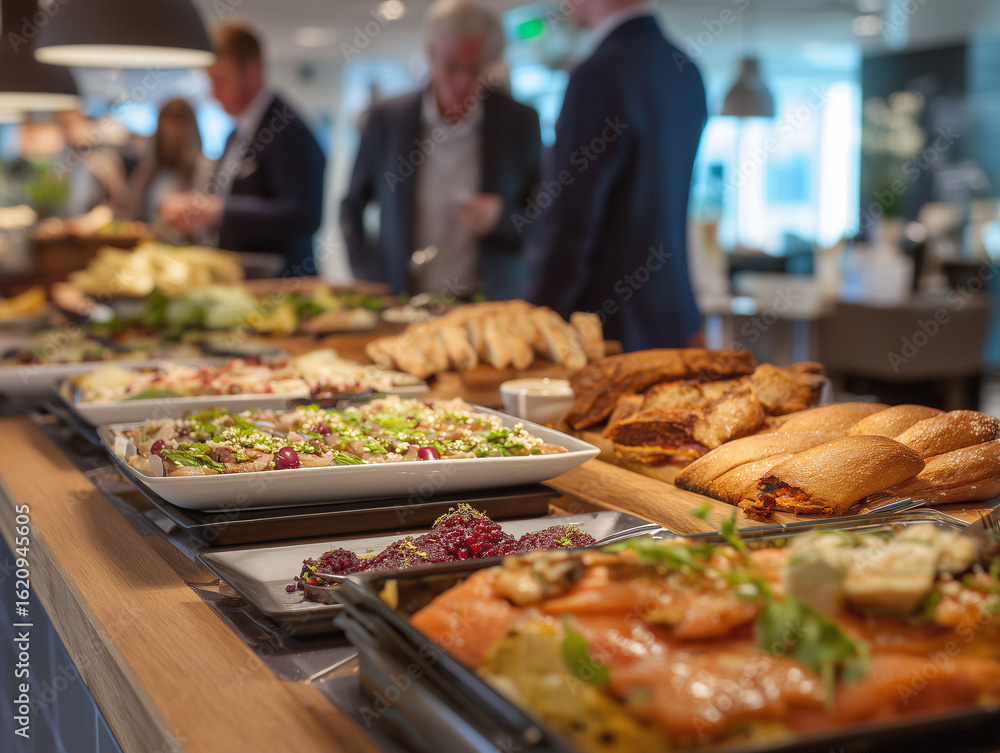 Obraz premium Corporate lunch buffet at a business seminar