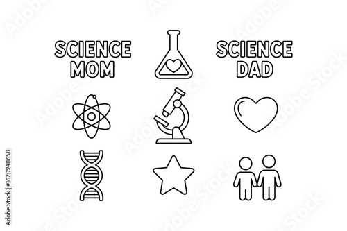 Science Mom Science Dad Atom Microscope Heart D N A Star People vector