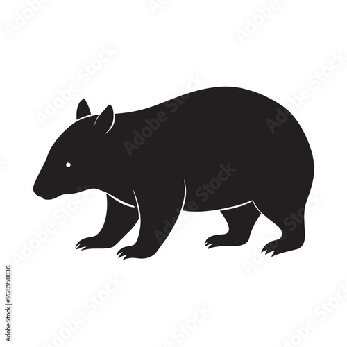 Simple Black Silhouette of a Walking Bear on White Background