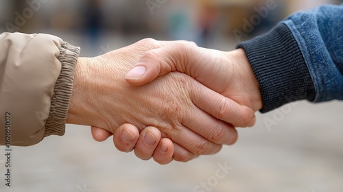 Wallpaper Mural An elderly couple exchanges a friendly handshake with smiles, surrounded by a charming home interior that highlights their bond Torontodigital.ca