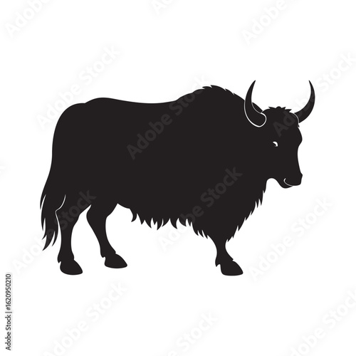 Majestic Yak Silhouette Vector Art Featuring Detailed Horns and Shaggy Fur Design for Wildlife Graphics and Nature Themed Projects