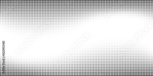 Grunge halftone gradient background. Faded grit noise texture. White and black sand wallpaper. Retro pixelated backdrop. Anime or manga style comic overlay. Vector graphic design textured template.