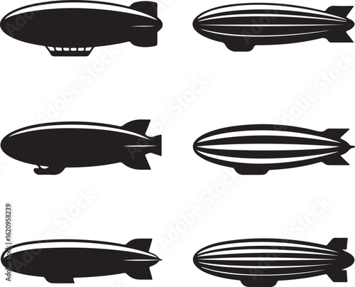 Zeppelin silhouette vector art icon illustration, Shapes Collection Isolated on White Background