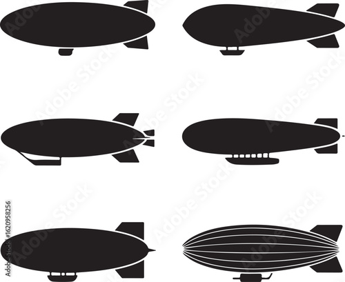 Zeppelin silhouette vector art icon illustration, Shapes Collection Isolated on White Background