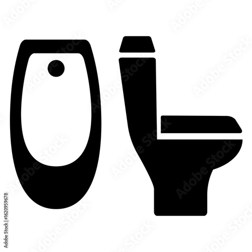 Black and white high contrast icon of toilet and bidet