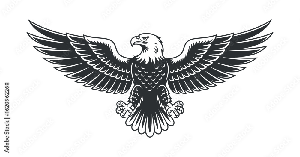Fototapeta premium Bold Eagle Illustration with Spread Wings for Patriotic Themes and American Symbolism in Graphic Design Projects and Artwork