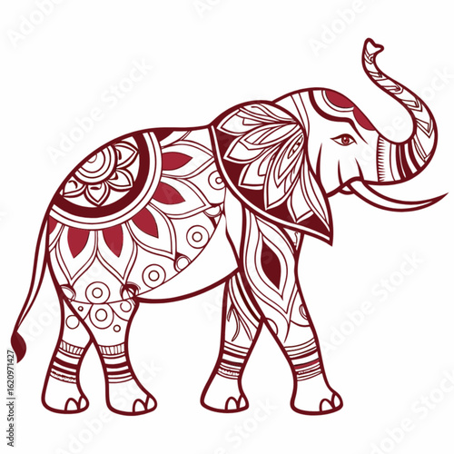 Stylized elephant with intricate patterns, an artistic representation of indian culture and tradition, isolated on white background