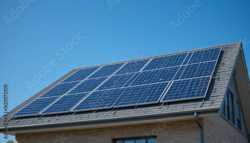 Wallpaper Mural Solar panel installation on rooftop house urban environment residential content clear sky view renewable energy concept Torontodigital.ca