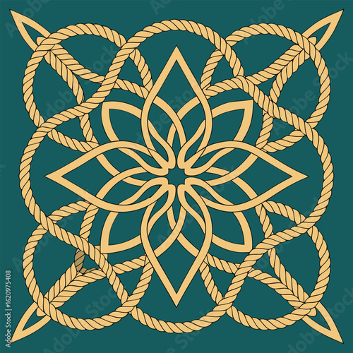 Nautical rope knot design with floral element intertwined in decorative pattern vector illustration