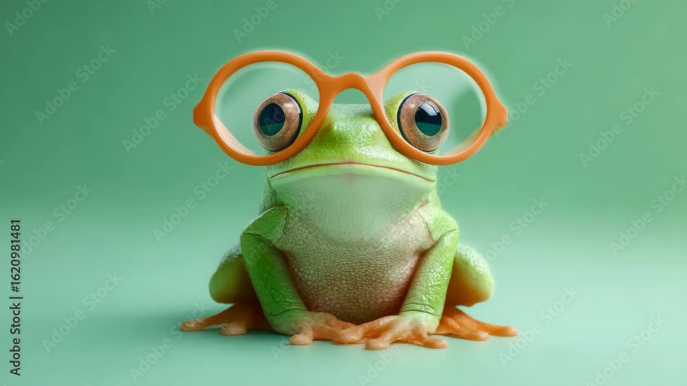 Frog Portrait on Green Background Frog Portrait on Green Background