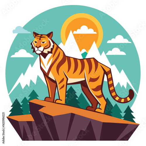 A wild striped tiger, a powerful feline predator, roams the forest, embodying the essence of nature and wildlife