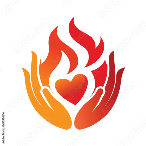 Burning heart flame icon vector illustration, a passionate symbol of love and heat