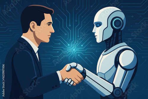 Futuristic Handshake Between Human and AI Robot