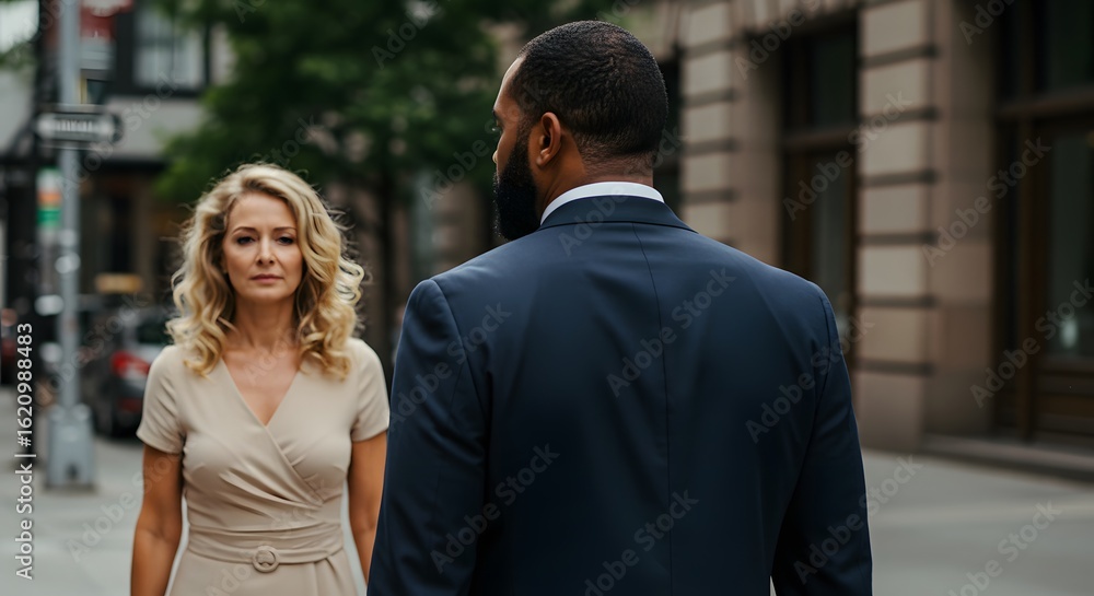 separation of a couple in an urban environment, loneliness and misunderstanding separation of a couple in an urban environment, loneliness and misunderstanding