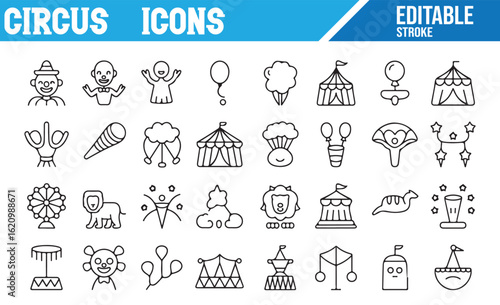 Vector Icons for Clowns, Performers, and Circus Activities
