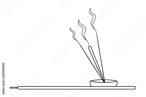 Burning Incense Stick Outline Sketch for Ritual Use