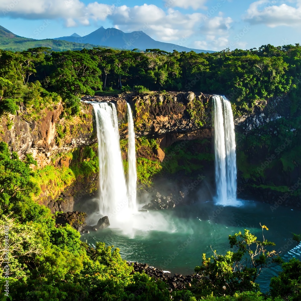 Fototapeta premium Lush waterfalls cascading into a pool