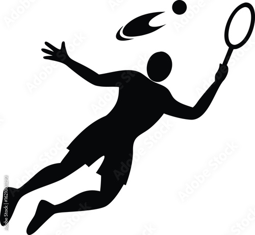 Badminton player jumping to hit shuttlecock with racket silhouette sport athlete
