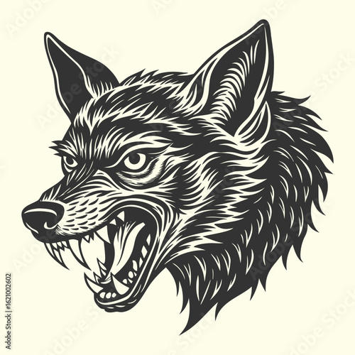 Wild canine predatory mammal head cartoon, tattoo, and tribal vector illustrations