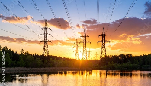 Sunset over power lines