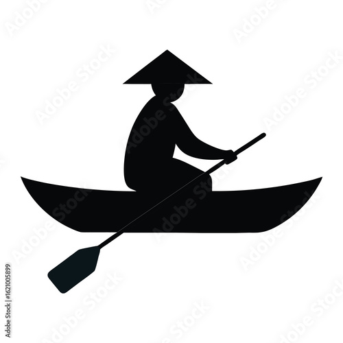 silhouette, boat, cane, male, adult, person waring the had
