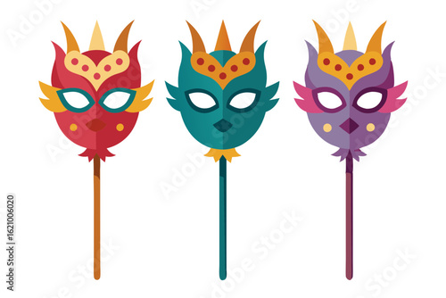 Theatrical Mask on Stick Line Drawing for Party Design
