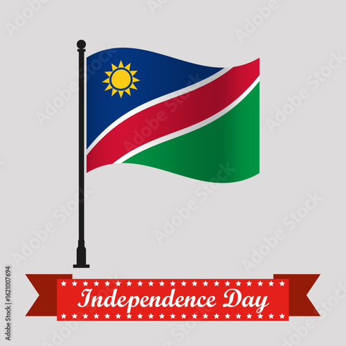 Flat Namibia Independence Day With Waving Flag