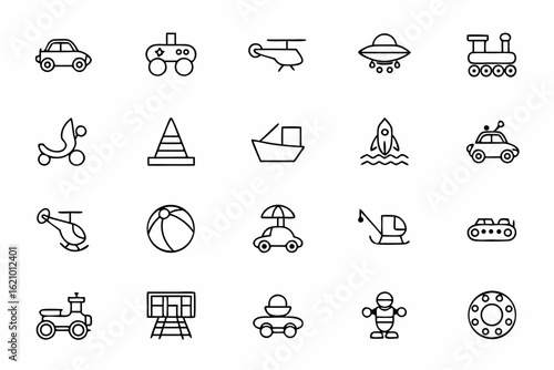 A fun-filled icon pack capturing ride-on and action toys for toddlers and kids. Great for toy store banners, adventure play parks, or kids’ product packaging
