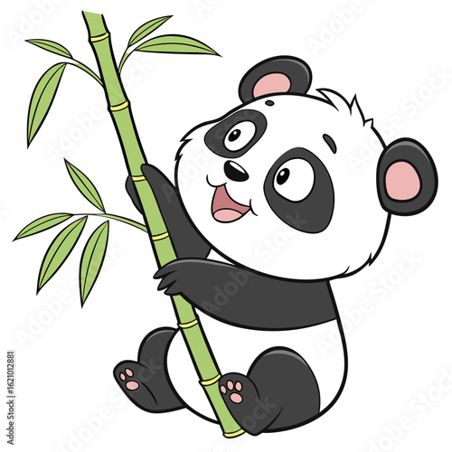 Cute cartoon panda climbing bamboo vector illustration animal wildlife nature art